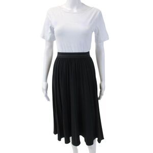 Meli Womens Solid Elastic Waist Pleated Midi Skirt Navy Size XS